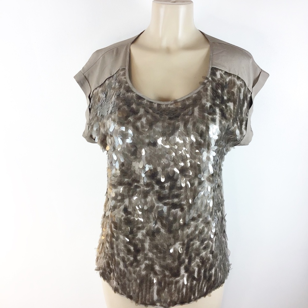 EXPRESS sequin brown top sparkly Blouse Size Medium Taupe‎ brown